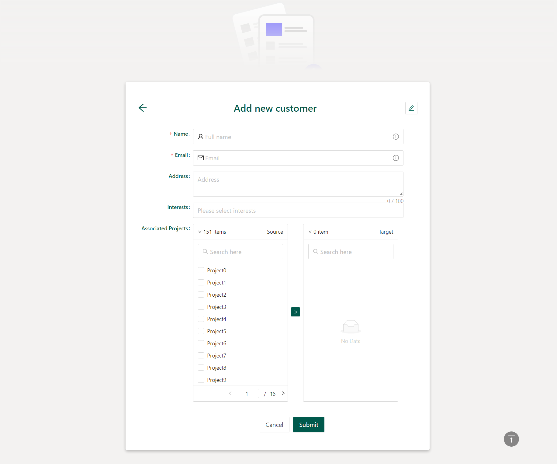 Form Customizer New List Form