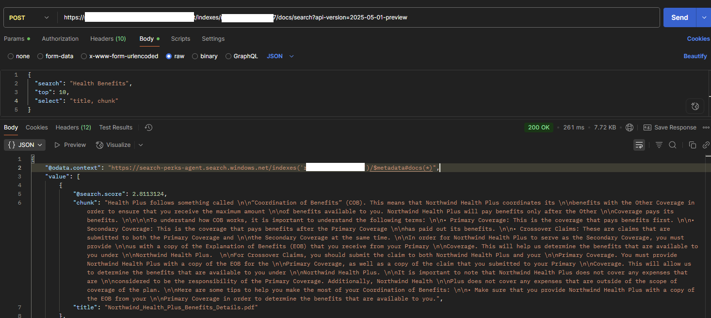 Postman - Validating Azure AI Search Results
