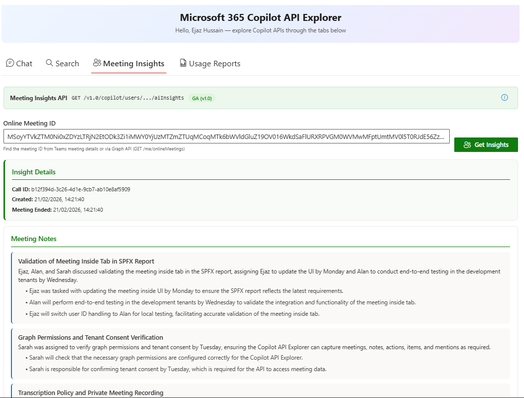 Copilot Meeting Insights API